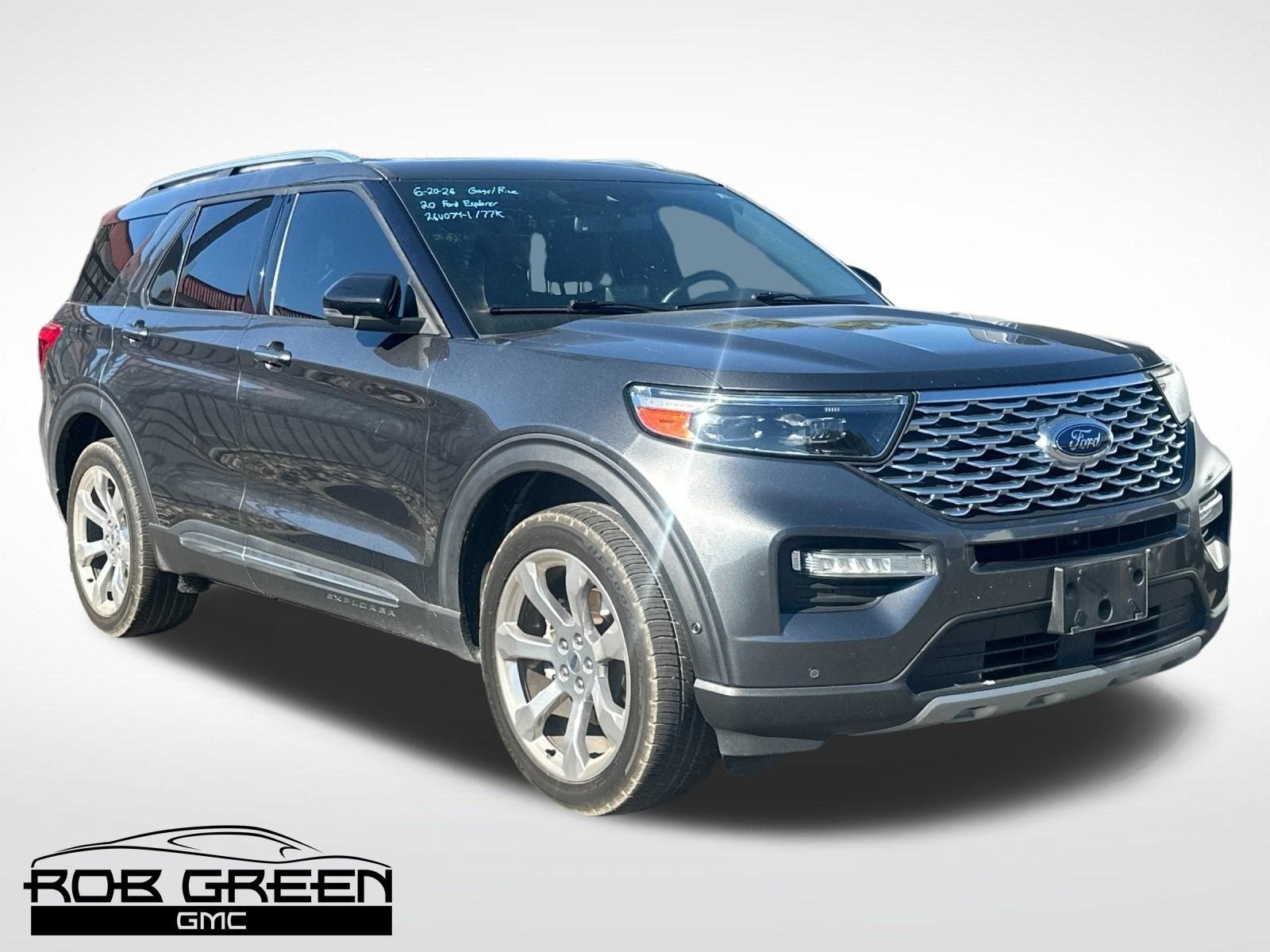 2020 Ford Explorer Platinum in Silver — front three-quarter view