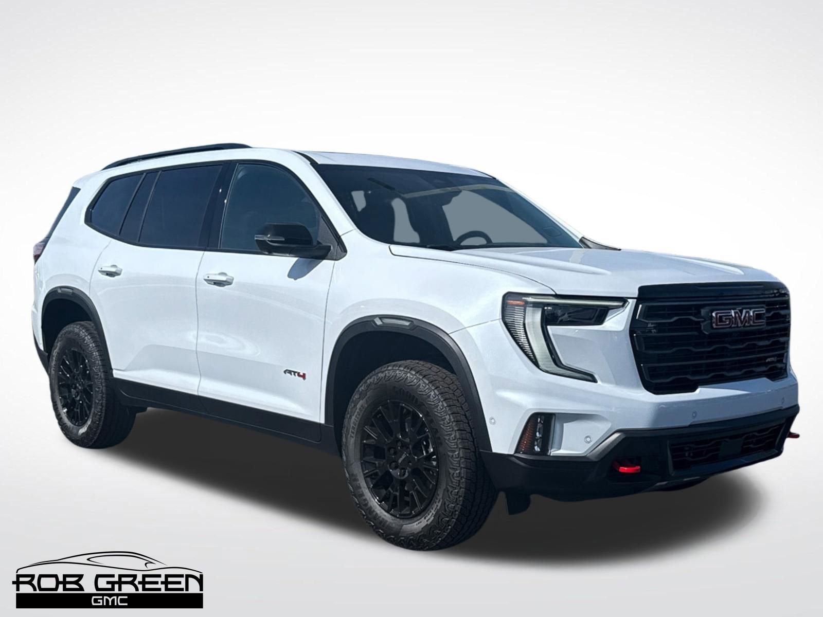 2026 GMC Acadia AT4 in Glacier White Tricoat — front three-quarter view