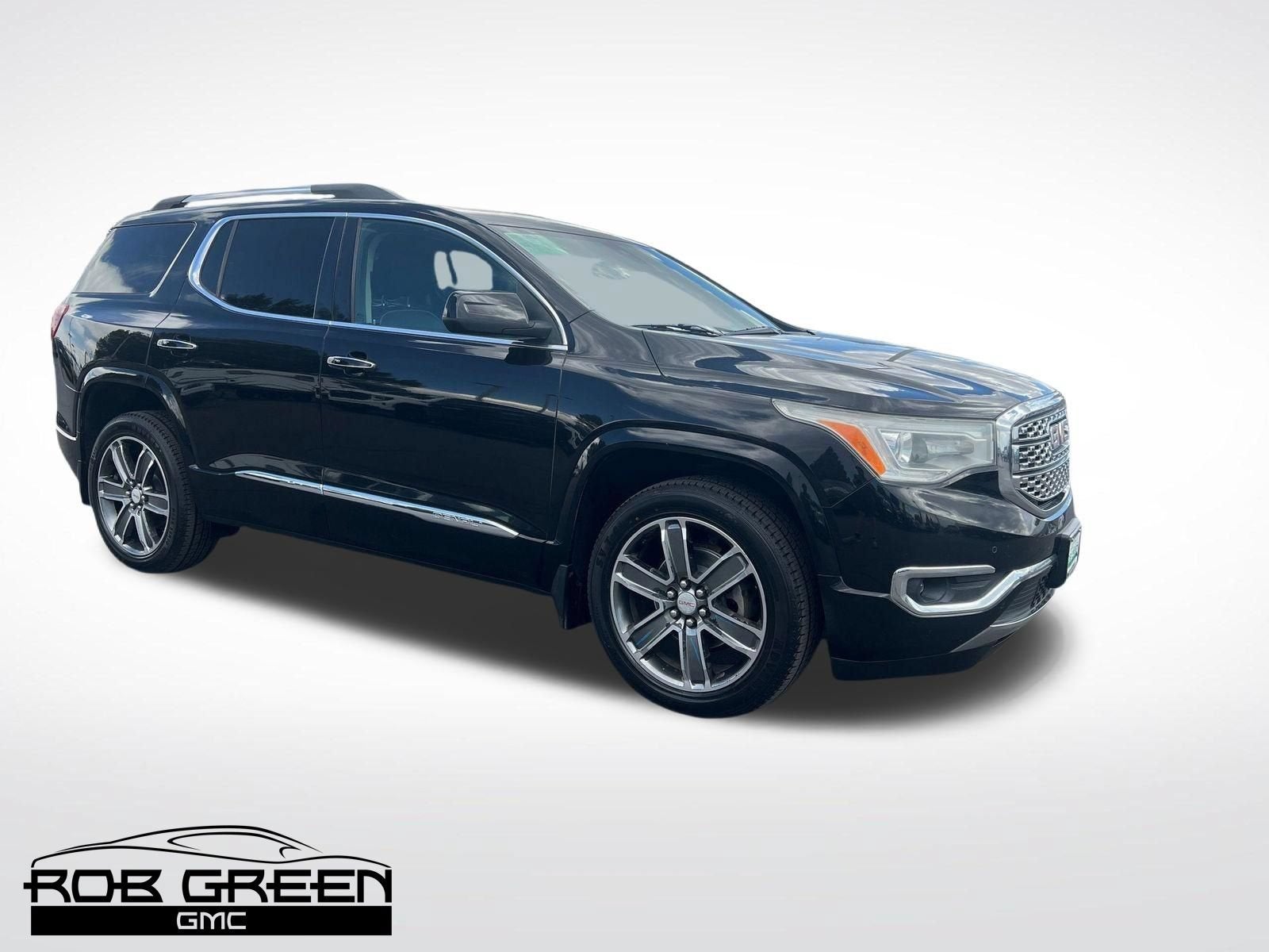 2017 GMC Acadia Denali in Ebony Twilight Metallic — front three-quarter view